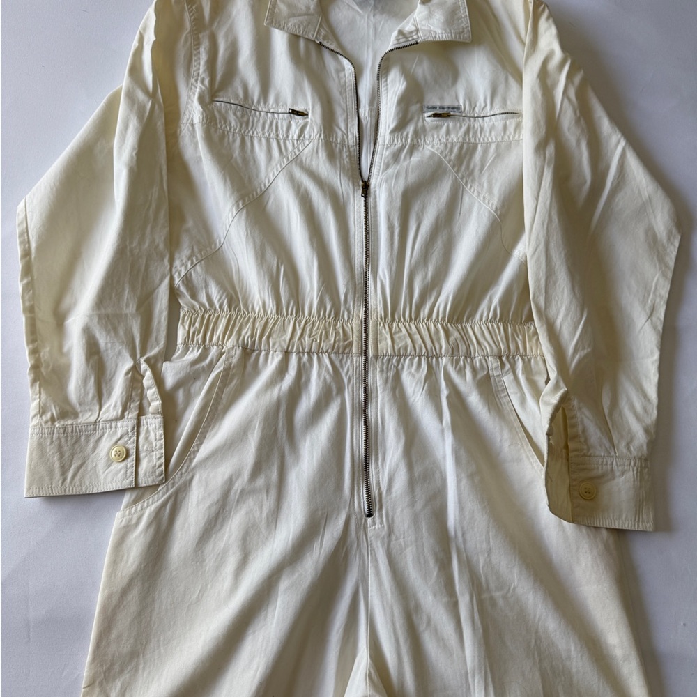 Cream Jumpsuit with Front Zip